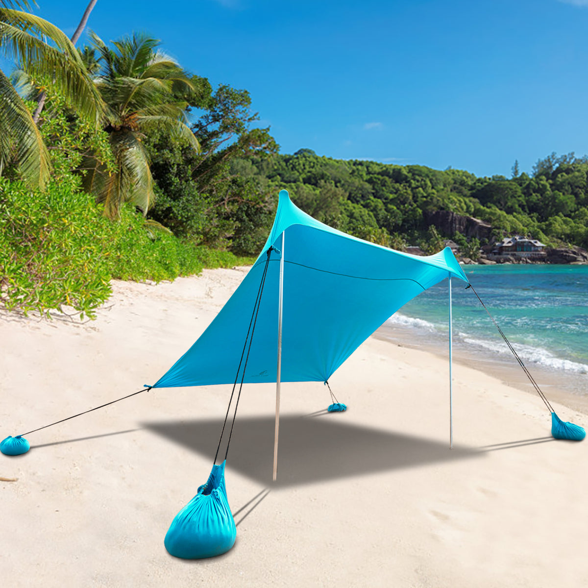 Sophia & William 7.6'x7.2' Sunshade Beach Tent UPF 50+ Sun Shelter Portable Canopy Beach Tent for 3-4 Person, Blue