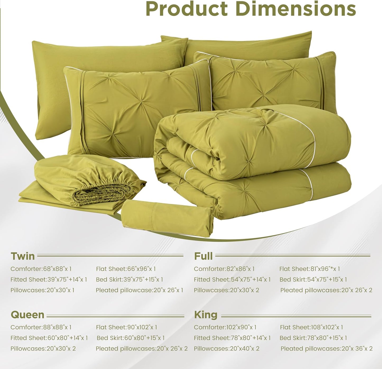 VALUABLE DURABLE ENJOYABLE Queen Size Comforter Set, 8 Pieces Pinch Pleat Bedding Set, All-Season Pintuck Comforter with Insertion Strip, Bluish Yellow
