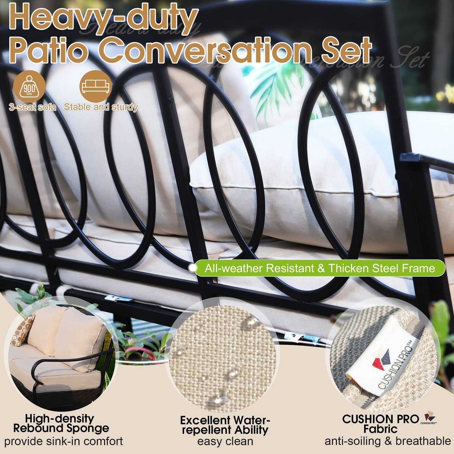 Sophia & William Extra Large Patio Conversation Sets 8 Piece Metal Modern Outdoor Patio Furniture Set 11 Seats with High Back 3-Seat Sofa & 2-Seat Sofa, 2 Motion Sofa Chairs & 2 Ottoman(Beige)