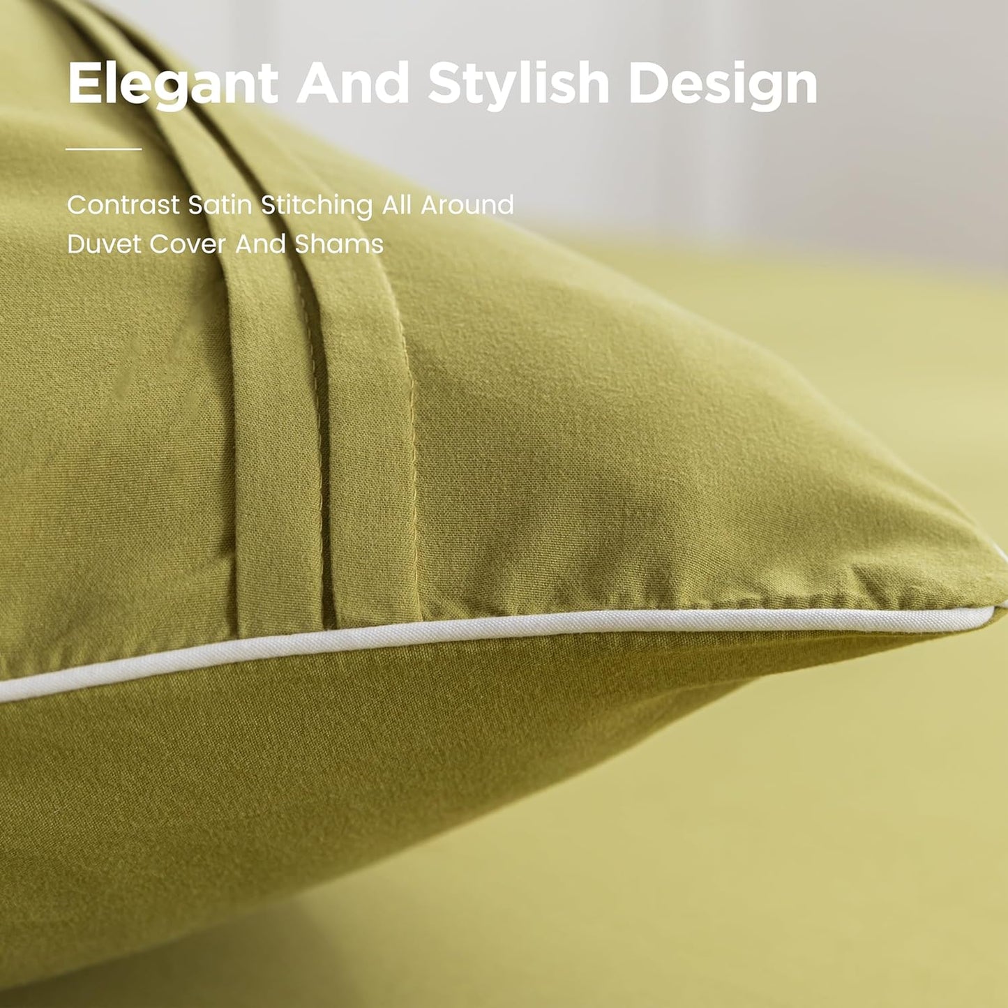 VALUABLE DURABLE ENJOYABLE Queen Size Comforter Set, 8 Pieces Pinch Pleat Bedding Set, All-Season Pintuck Comforter with Insertion Strip, Bluish Yellow