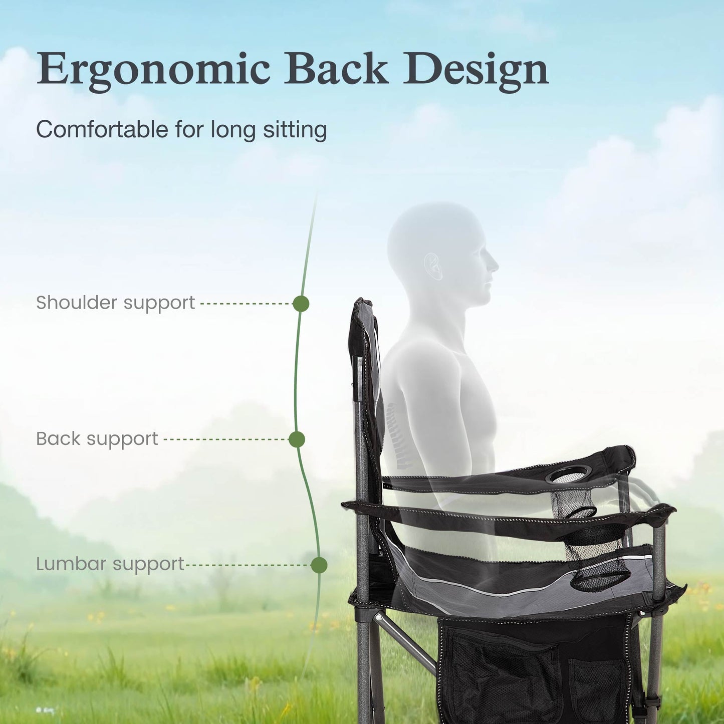 Sophia & William 2 Pack Oversized Camping Chair Portable Mesh Folding Chair with Cup Holder Supports Up to 450Lbs for Outdoor, Fishing, Beach, Backyard£¬ Black