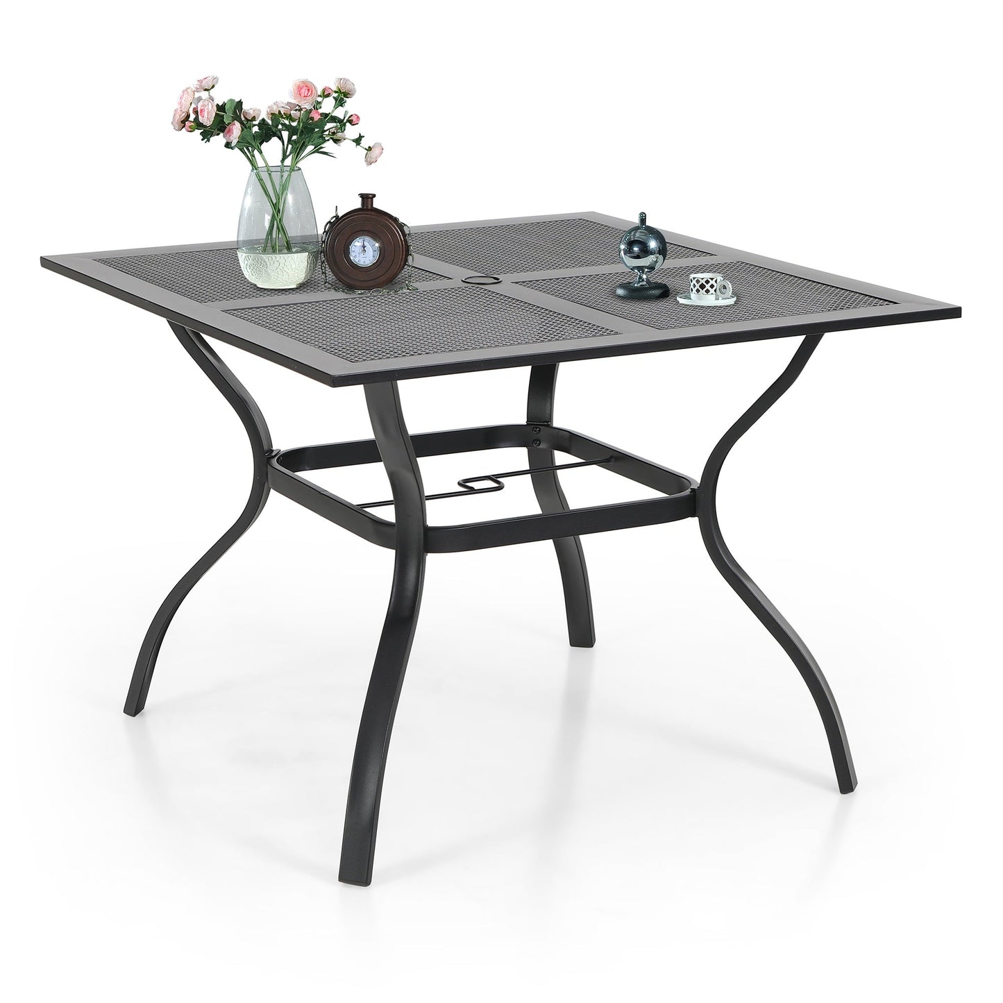 Sophia & William 37" x 37" Outdoor Square Dining Table Black Steel Frame for 4 Chairs