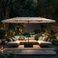 Alpha Joy 15ft Dual-Layer Extra Large Outdoor Patio Umbrella Double-Sided Ventilation Umbrella with Led Lights & Umbrella Base, Beige Patchwork