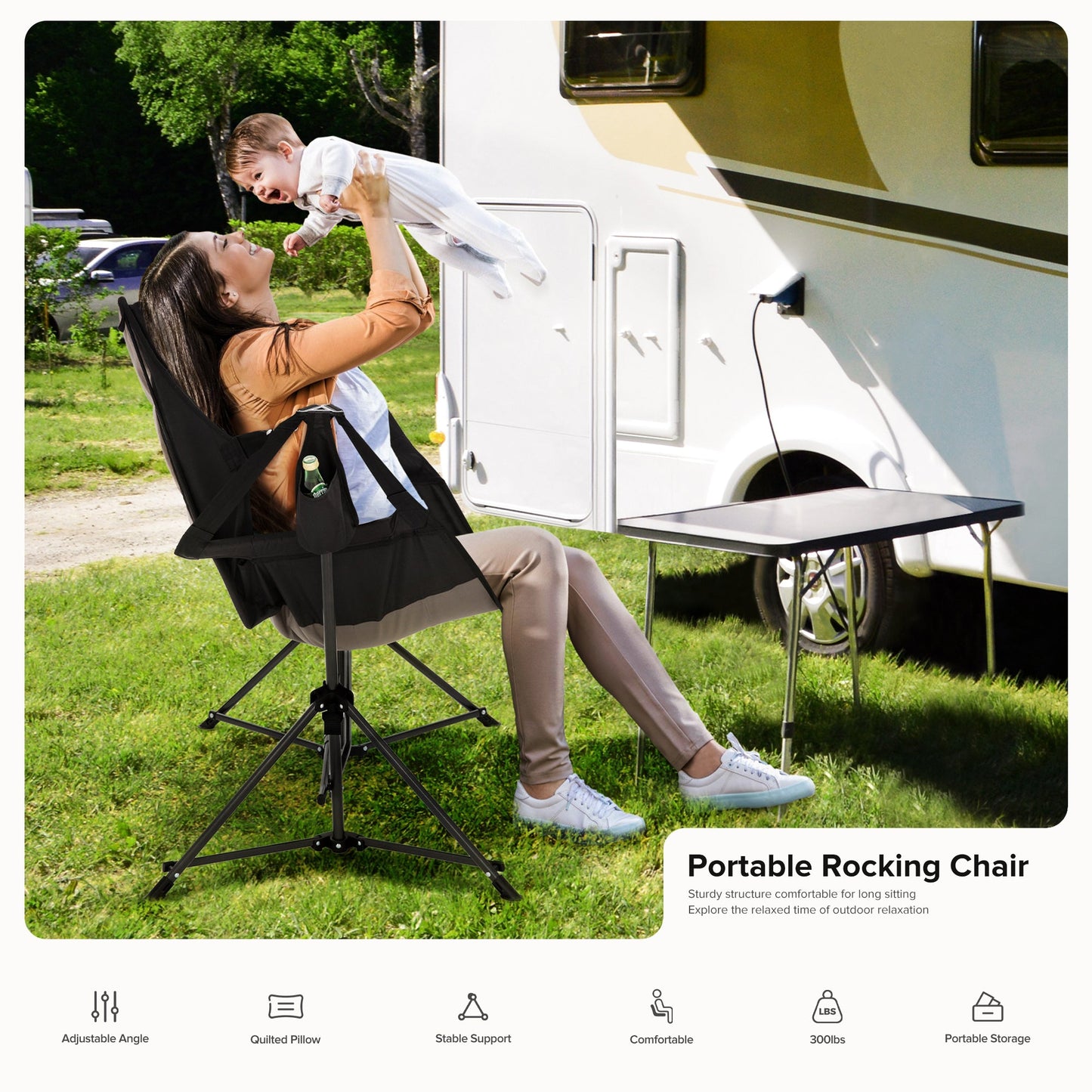 Alpha Joy Hammock Camping Chair Folding Rocking Chair, Black