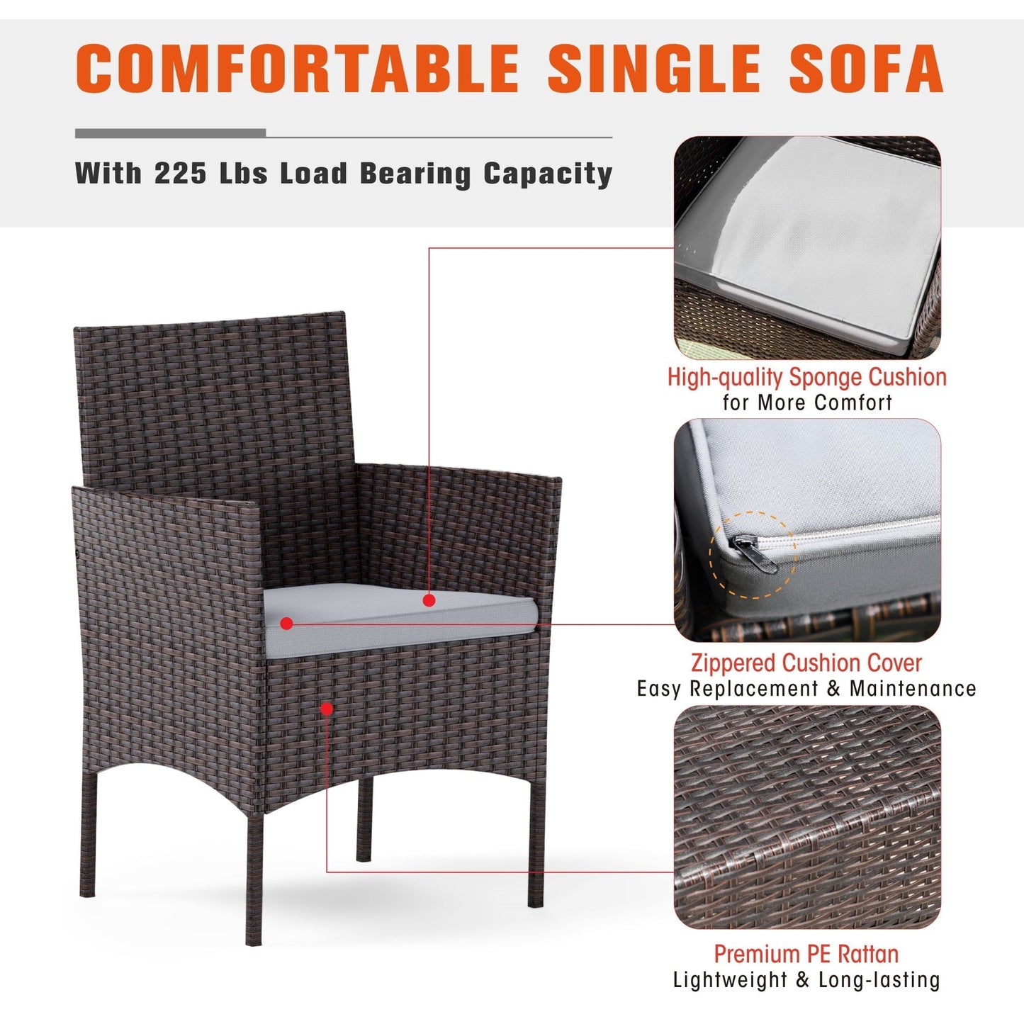 Sophia & William 4 Piece Wicker Outdoor Patio Conversation Set, Light Grey