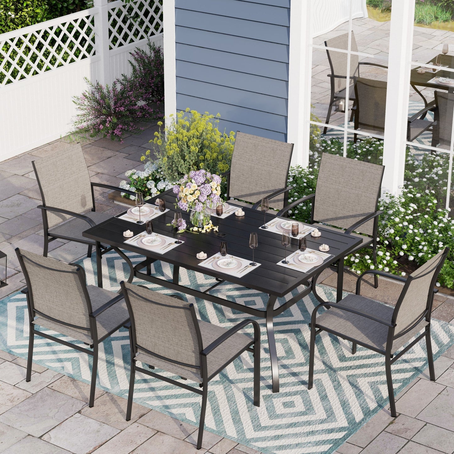 Sophia & William 7-Piece Patio Dining Set Outdoor Rectangular Patio Dining Table Set with 6 Textilene Chairs for 6 Person - Brown