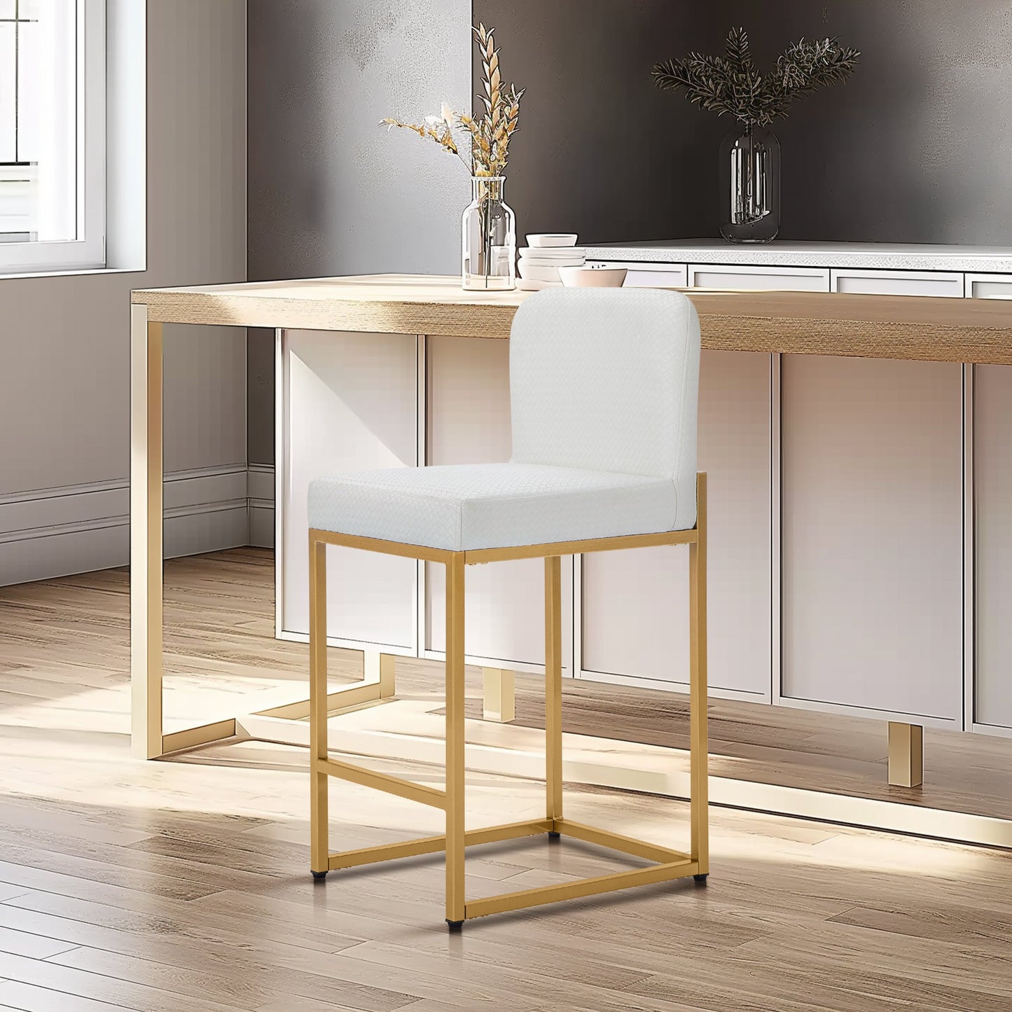 Sophia & William 24" Counter Height Bar Stools with High Backrest Comfortable Modern Counter Stools for Kitchen & Home, Plaid White