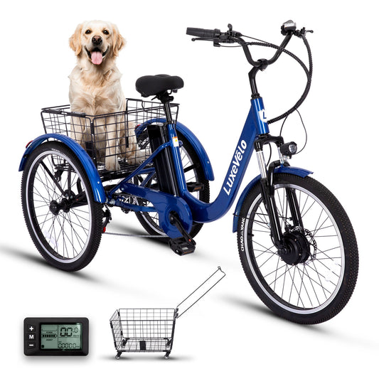 Alpha Joy 24", Electric Bike with Removable Basket, 48V 13Ah Battery & 48V 350W(Peak 500W) Motor 3 Wheels Ebike for Adults UL2849