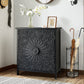 Alpha Joy Storage Cabinet with 2 Doors, Wood Accent Cabinet with Flower Pattern For Living Room, Dining Room, Black