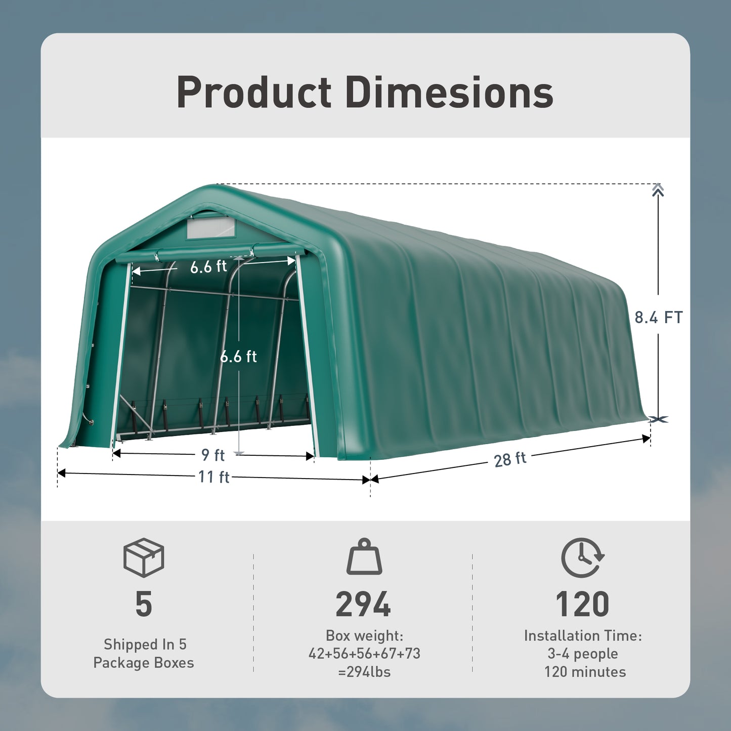 Alpha Joy Robust Pasture Shelter 11' x 28' Livestock Shelter Outdoor Storage Tent with Removable Side Walls