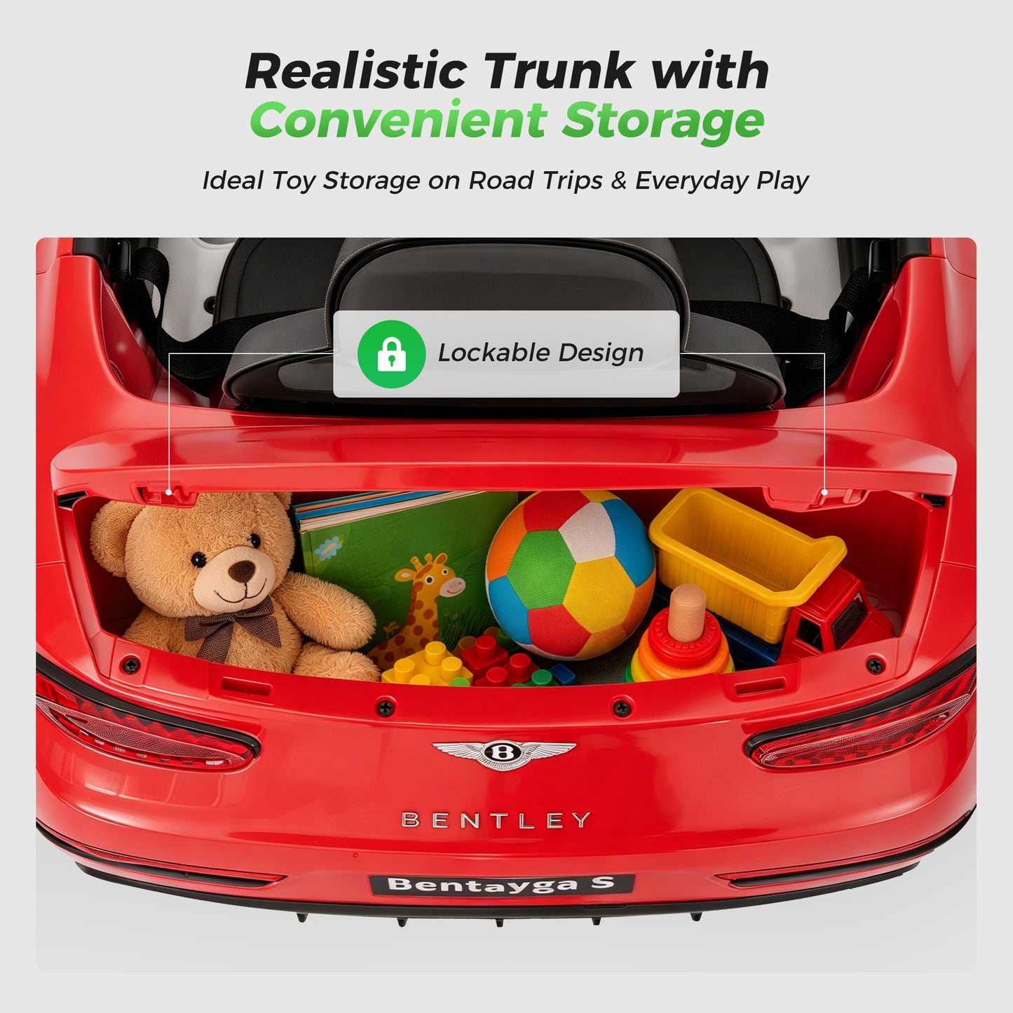 Alpha Joy 12V Kids Ride On Car Licensed Bentley Electric Vehicle with Remote Control, Soft Start, 3 Speed, LED Lights, Built-in Storage & Music, Gift for Boys Girls Ages 3-8, Red