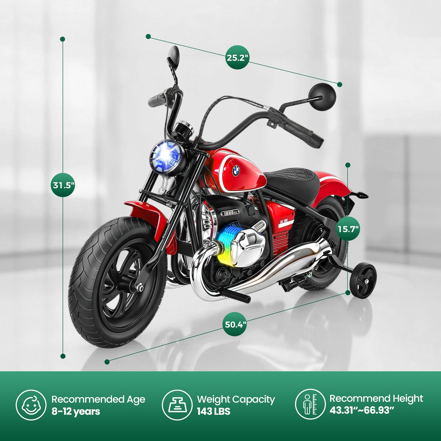 Alpha Joy BMW Licensed Electric Motorcycle 24V Battery Powered Electric Vehicle Car for Kids 200W 13 MPH Ride on Car with All-Terrain Tires, Removable Training Wheels for Boys Girls Age 8-12, Red