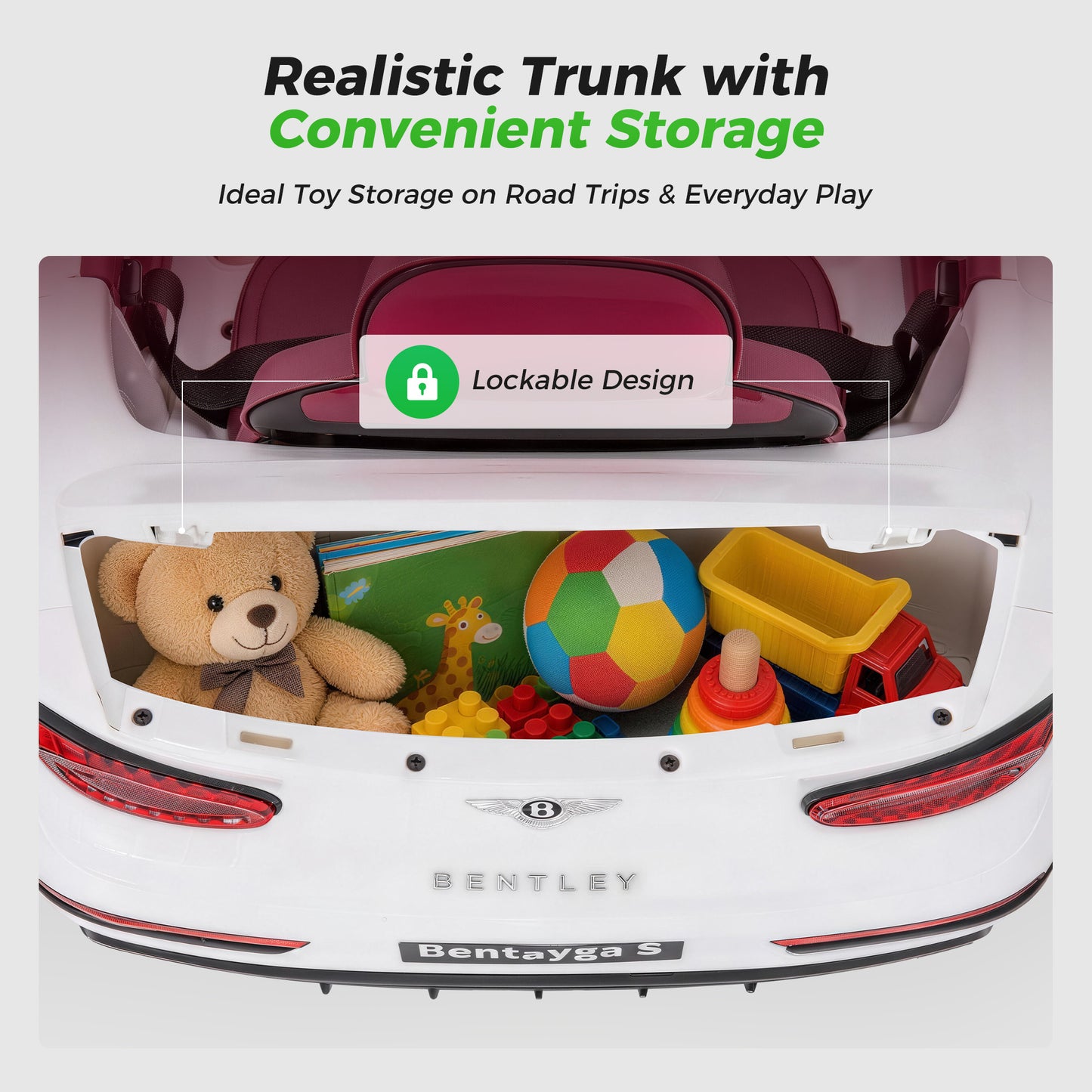 Alpha Joy 12V Kids Ride On Car Licensed Bentley Electric Vehicle with Remote Control, Soft Start, 3 Speed, LED Lights, Built-in Storage & Music, Gift for Boys Girls Ages 3-8, White