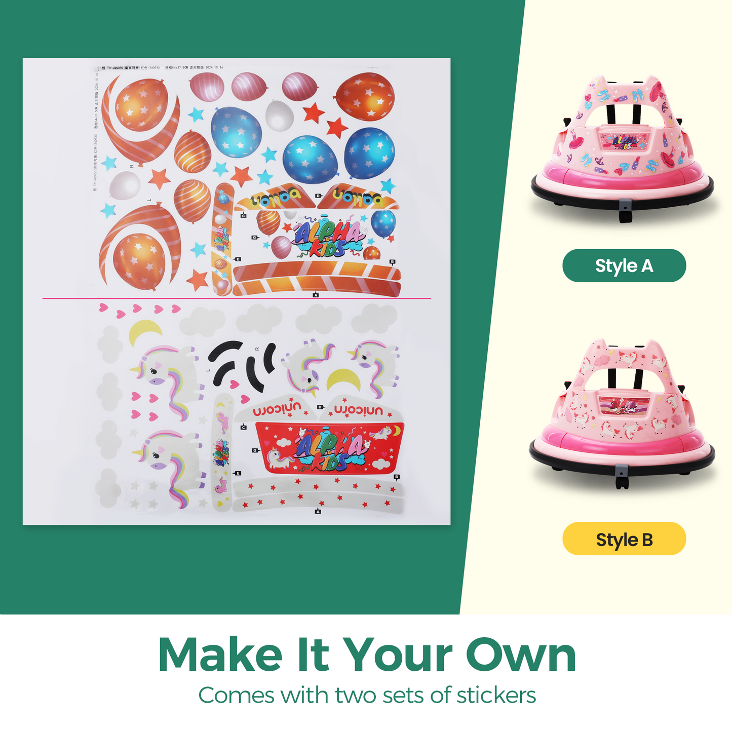 Alpha Joy Kids Bumper Car 12V Battery Powered Ride on w/LED Lights, Bluetooth Music, 360¡ã Spin, Remote Control, Electric Car in 2 MPH with Stickers, Pink