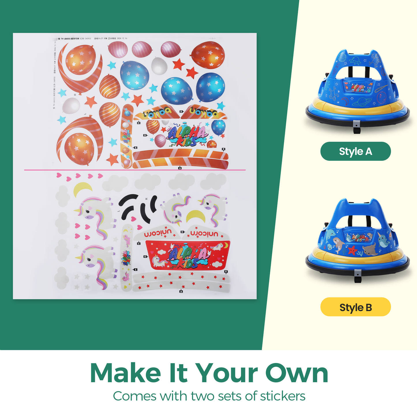 Alpha Joy Kids Bumper Car 12V Battery Powered Ride on w/LED Lights, Bluetooth Music, 360¡ã Spin, Remote Control, Electric Car in 2 MPH with Stickers, Blue