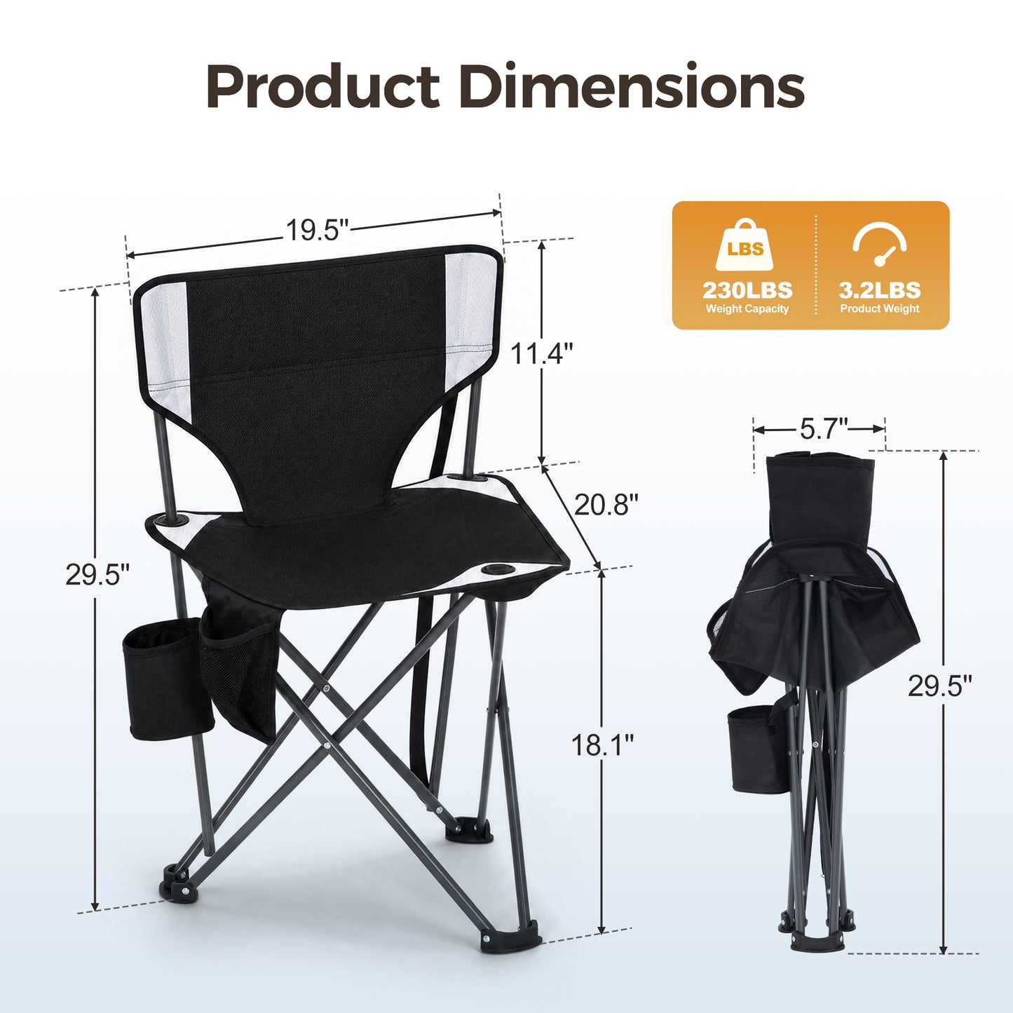 Sophia & William 2 Pack Hunting Chair 600D Waterproof Folding Hunting Blind Supports 230Lbs with Lumbar Support,Black