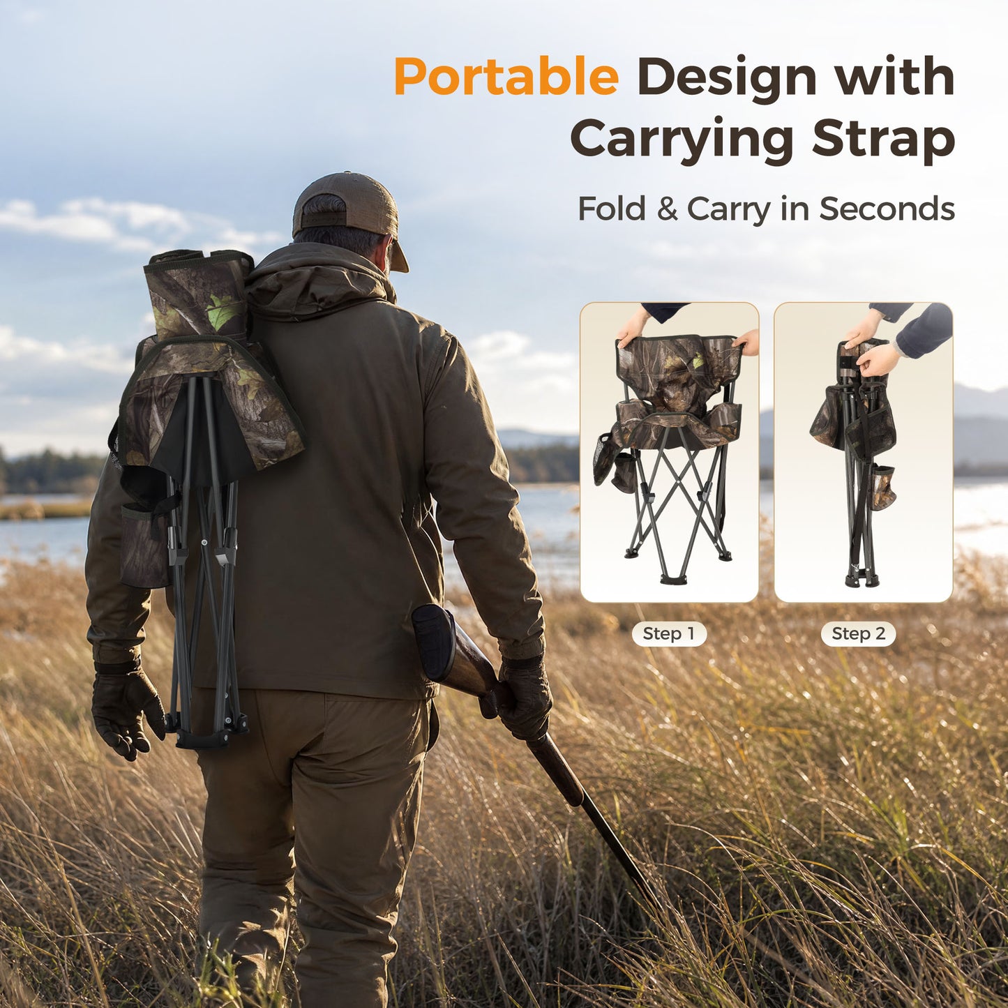 Sophia & William 2 Pack Hunting Chair 600D Waterproof Folding Hunting Blind Supports 230Lbs with Lumbar Support,Camo
