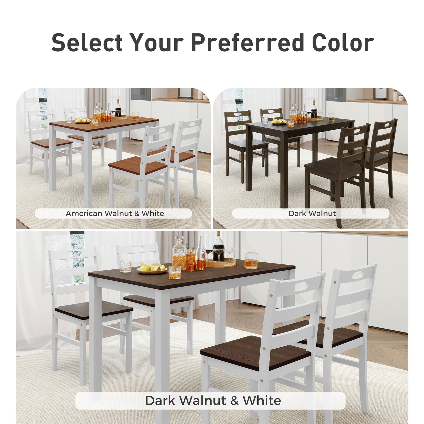 Alpha Joy Farmhouse Dining Table Set for 4 Solid Wood Kitchen Chairs and Table Set