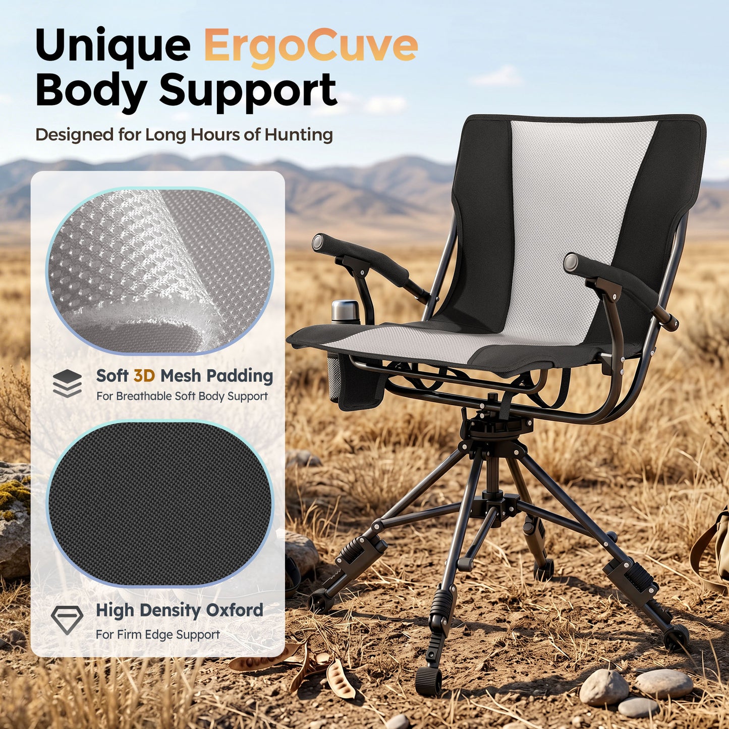Sophia & William Outdoor Camping Chair - Lightweight Breathable Mesh Folding Chair with Adjustable Height, 330 lbs Capacity, Ideal for Hunting and Blind Use
