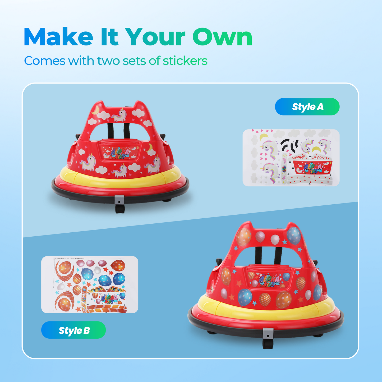 Sophia&William Bumper Car for Kids 12V Battery Powered Ride on w/Bluetooth Music, LED Lights, Remote Control, Electric Toy Car in 2 MPH with DIY Stickers, Red