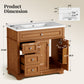 Sophia & William 36inch Bathroom Vanity with 5inch Deep Sink Freestanding Wood Bathroom Cabinet Vanity with 2 Doors with Shelf & 2 Drawers, Teak