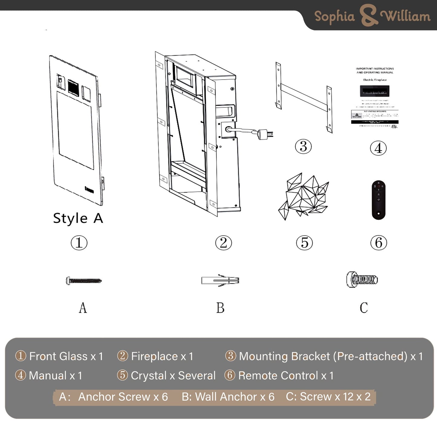 Sophia & William 50 inch Electric Fireplace,Recessed Wall Mounted Fireplace Insert,Ultra-Thin Linear Fireplace
