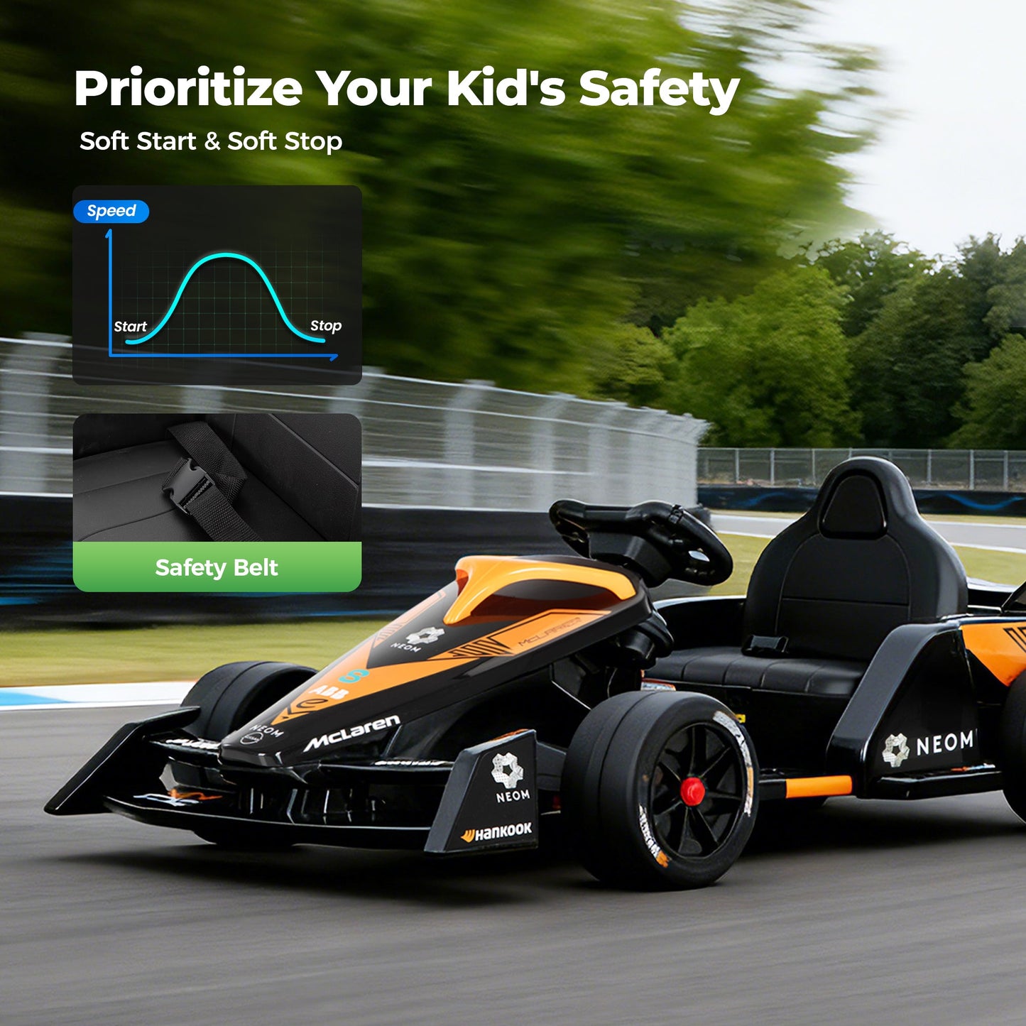 Alpha Joy Kids Drift Go-kart 12V 550W Power Ride on Crazy Cart w/Remote Control, LED Lights, Bluetooth Music, 3 Speeds, Electric Car for Kids Aged 3-8, Orange