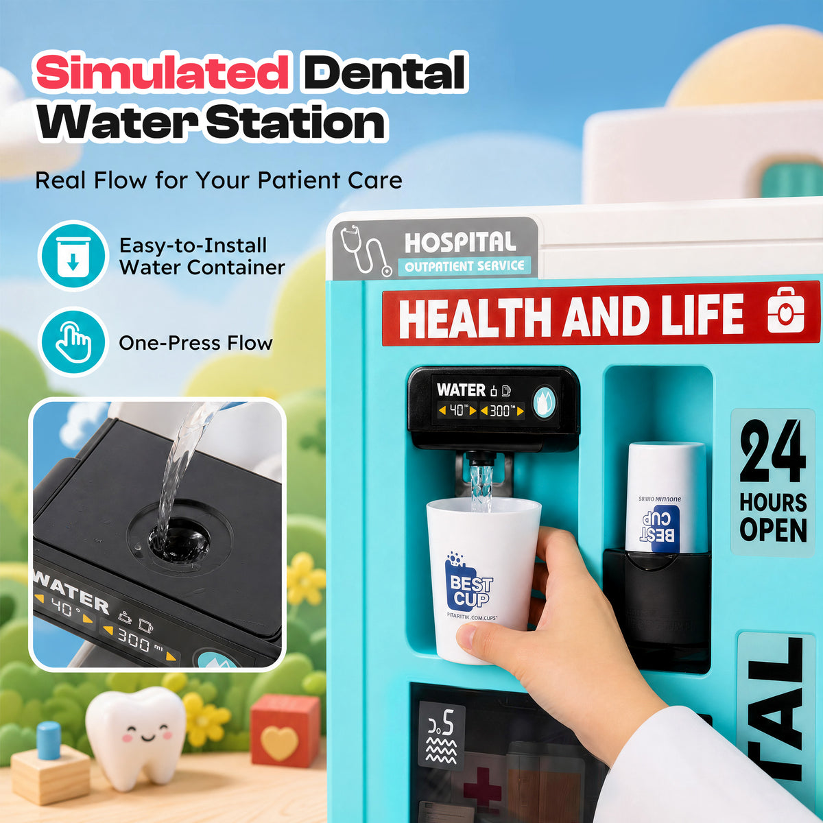 Alpha Joy 78Pcs Dentist Play Set for Kids Doctor Kit Play Set with Water Station, Cup, Checkout System, Surgical Light Pretend Medical Kit for Boys Girls Ages 3-8, Pink
