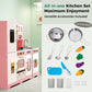 Alpha Joy Pretend Play Kitchen Large Wooden Toy Sets for Kids w/Realistic Sounds & Lights, Oven, Range Hood, Faucet, Sink, Cooking Accessories, Utensils, Pink