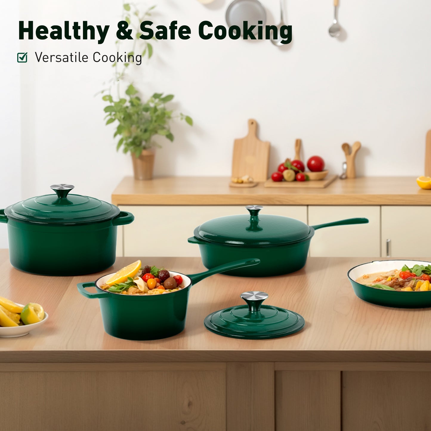 Sophia & William 7 Pieces Enameled Cast Iron Nonstick Cookware Set, Emerald