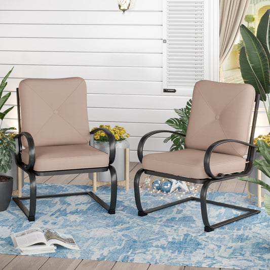 Sophia & William 2-Piece Patio C-Spring Dining Chairs Steel Frame with Beige Cushion