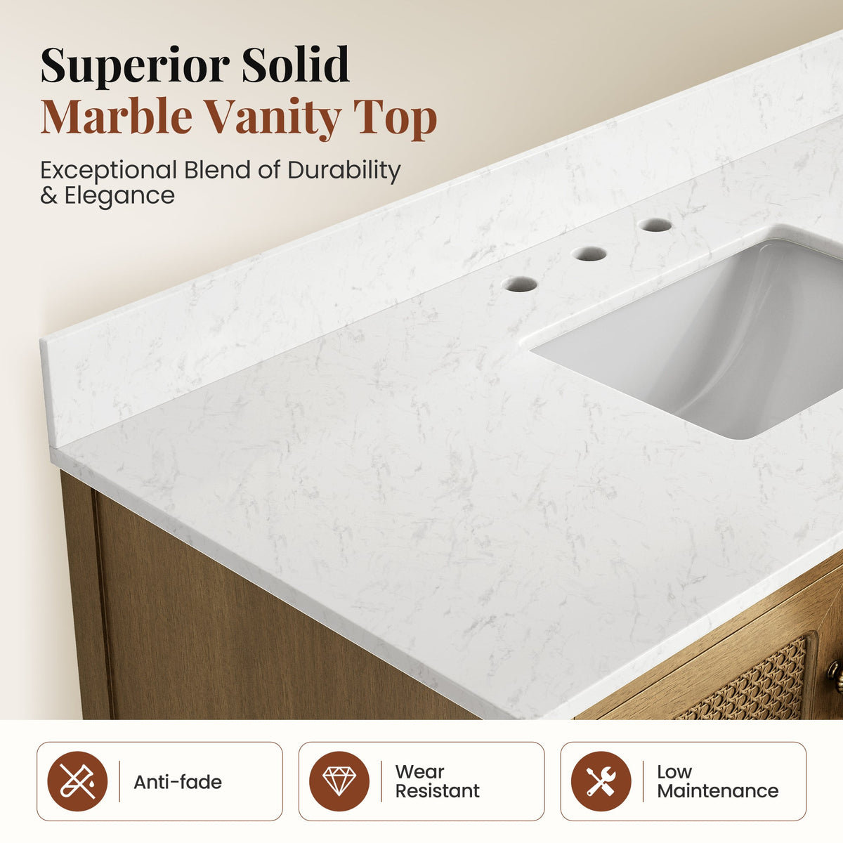 Sophia & William 48" Bathroom Vanity with Sink Freestanding Wood Bathroom Cabinet Vanity with 2 Doors of Adjustable Shlves, 1 Tip-out Drawers, 2 Pull-out Drawers and 1 Elevated Drawer, Light Oak