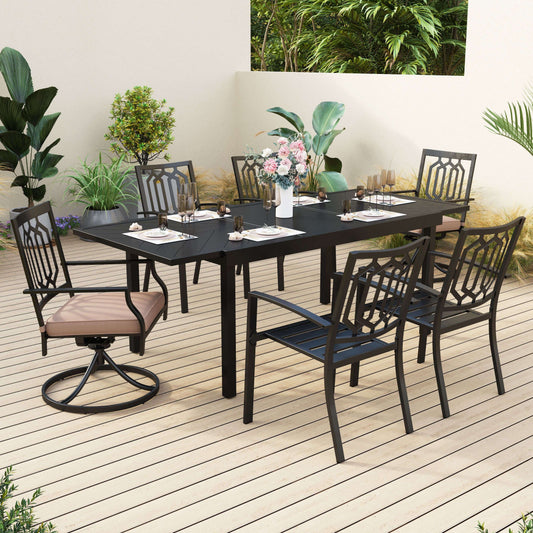 Sophia & William 7 Pieces Metal Outdoor Patio Dining Set with Extendable Table - Black