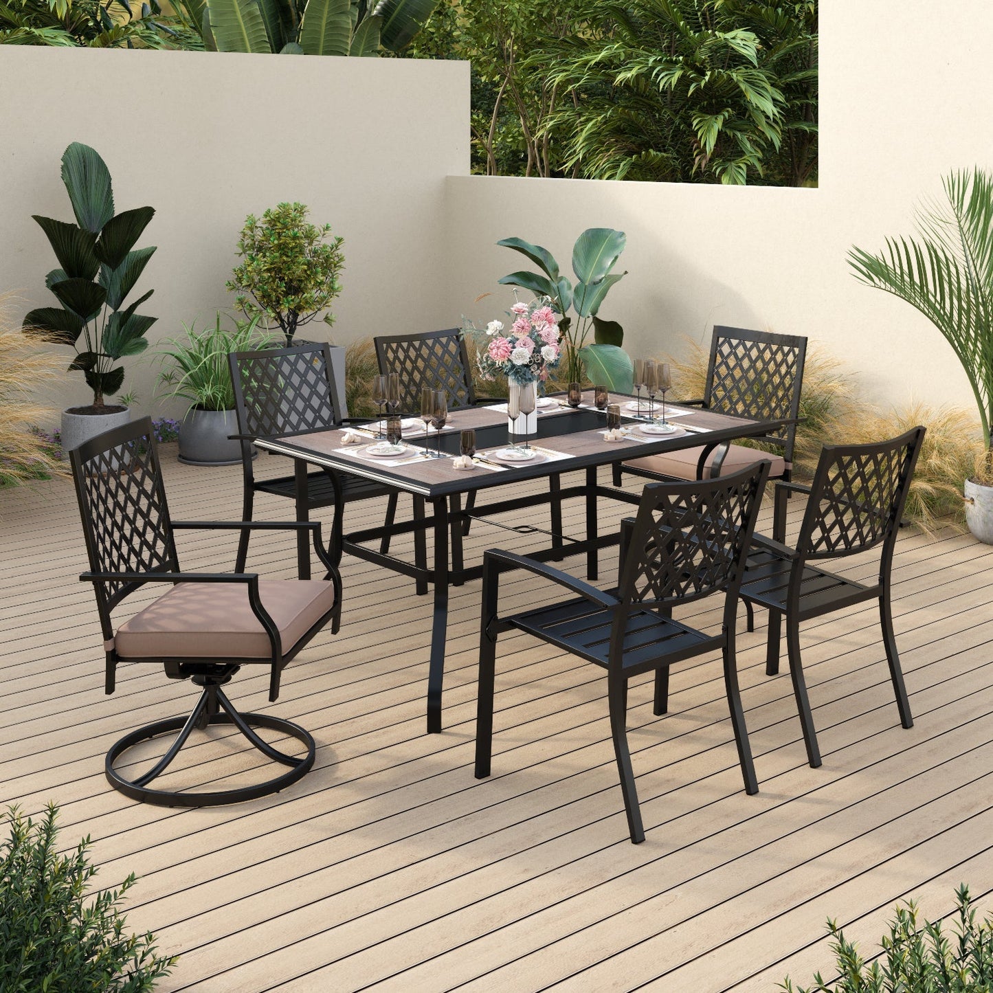 Sophia & William 7 Piece Outdoor Patio Dining Set Metal Furniture Set 1 Retangular Table & 6 Patio Dinning Chairs