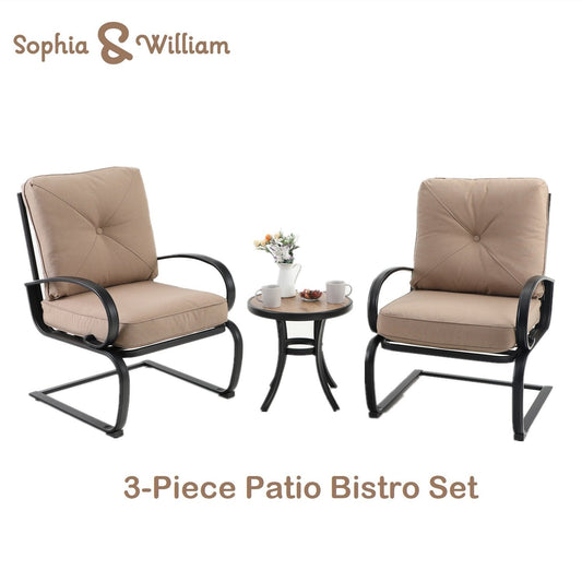 Sophia&William 3-Piece Outdoor Bistro Set Patio C-Spring Chairs and Table Set,Beige