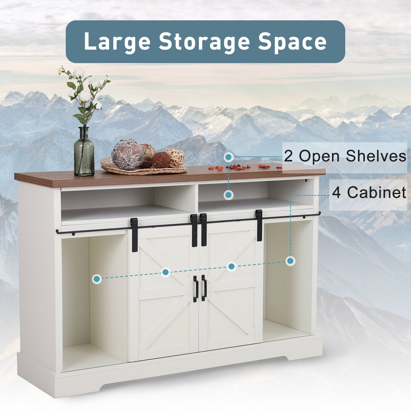 Sophia&William 52'' Sliding Barn Door Kitchen Sideboard Buffet Storage Cabinet-White
