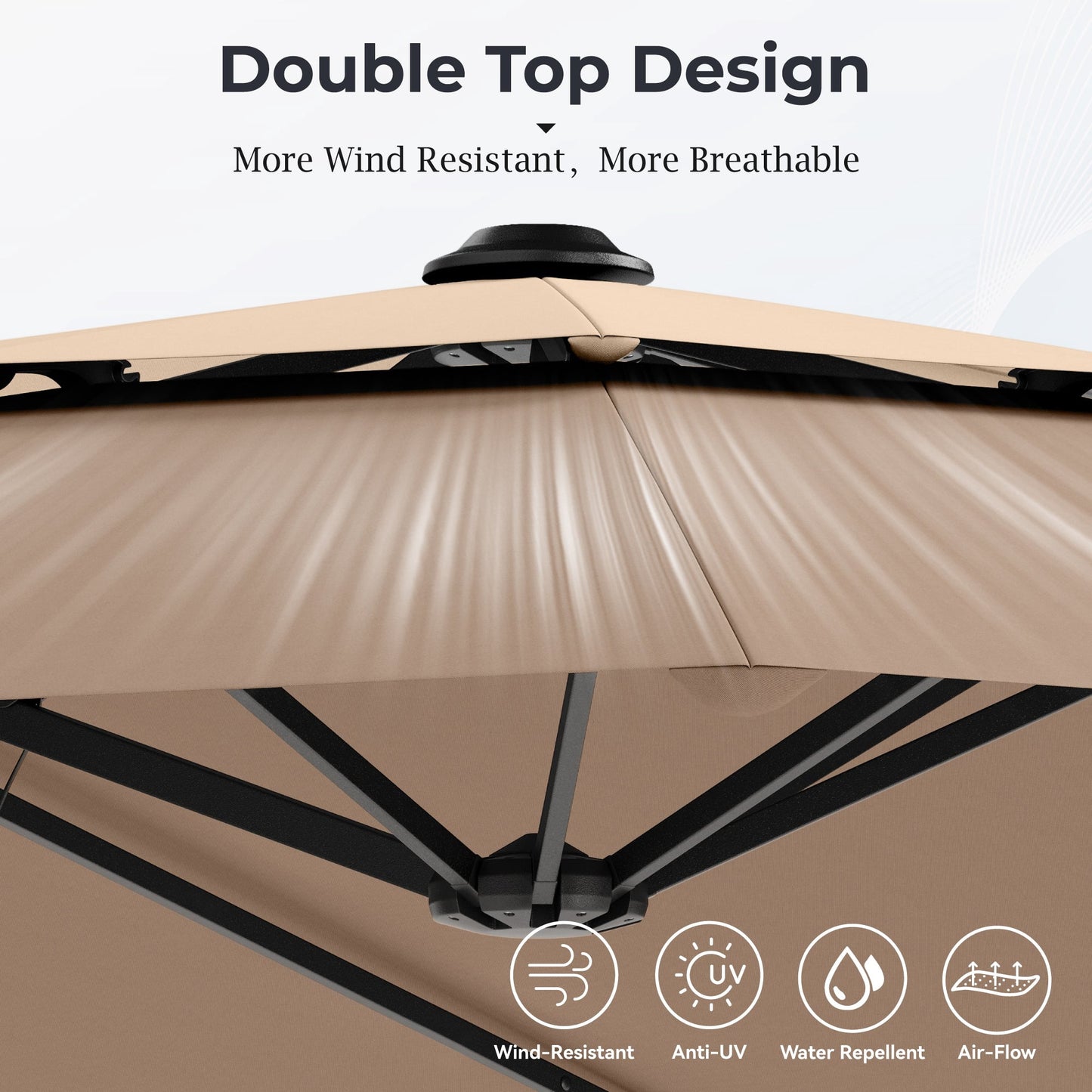 Alpha Joy 15ft Dual-Layer Outdoor Patio Umbrella Extra-Large Double-Sided Garden Umbrella with Ventilation and Base - Beige Patchwork