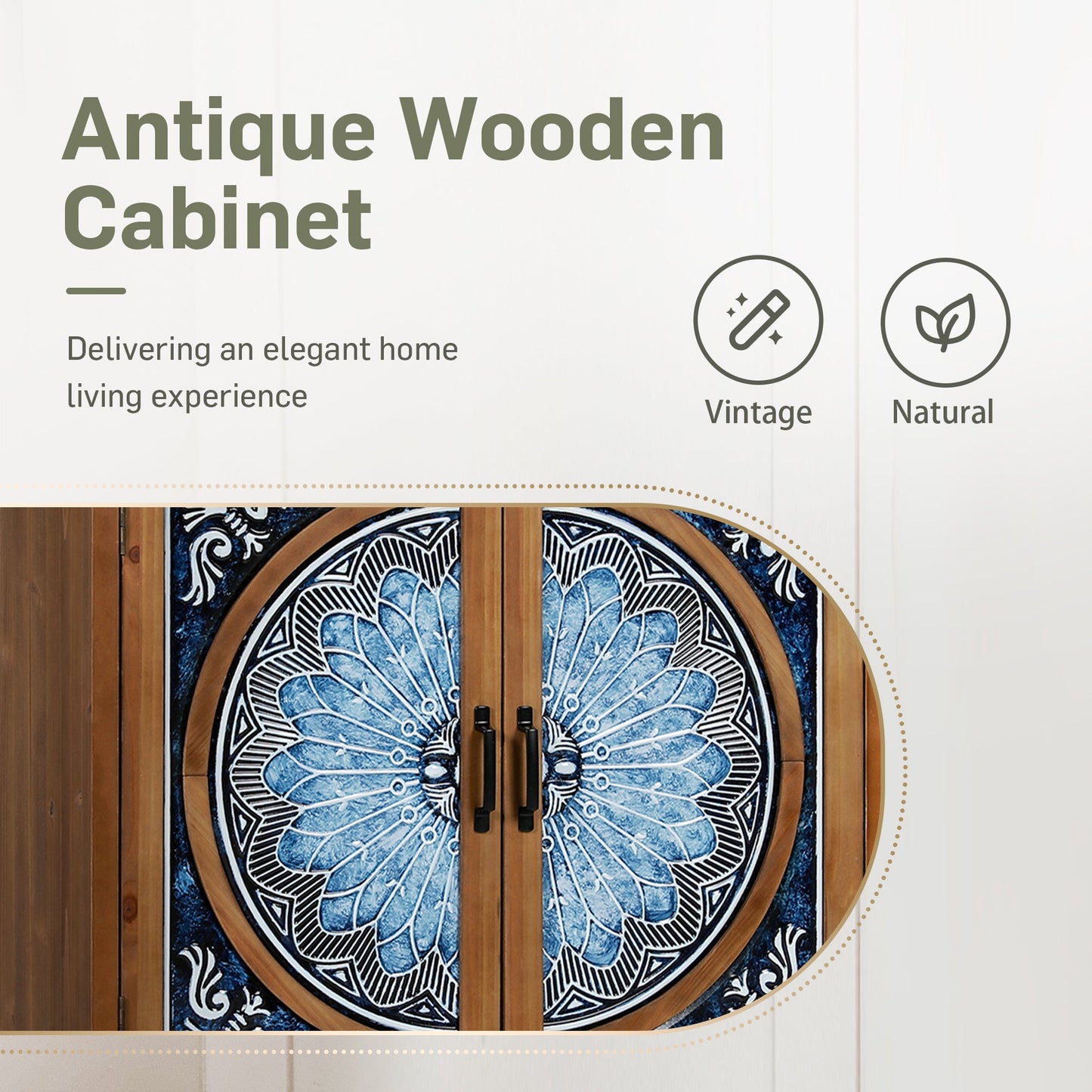 Alpha Joy 2-Door Accent Cabinet with Blue and White Porcelain Pattern, Entryway Cabinet with Shelves, Blue & White
