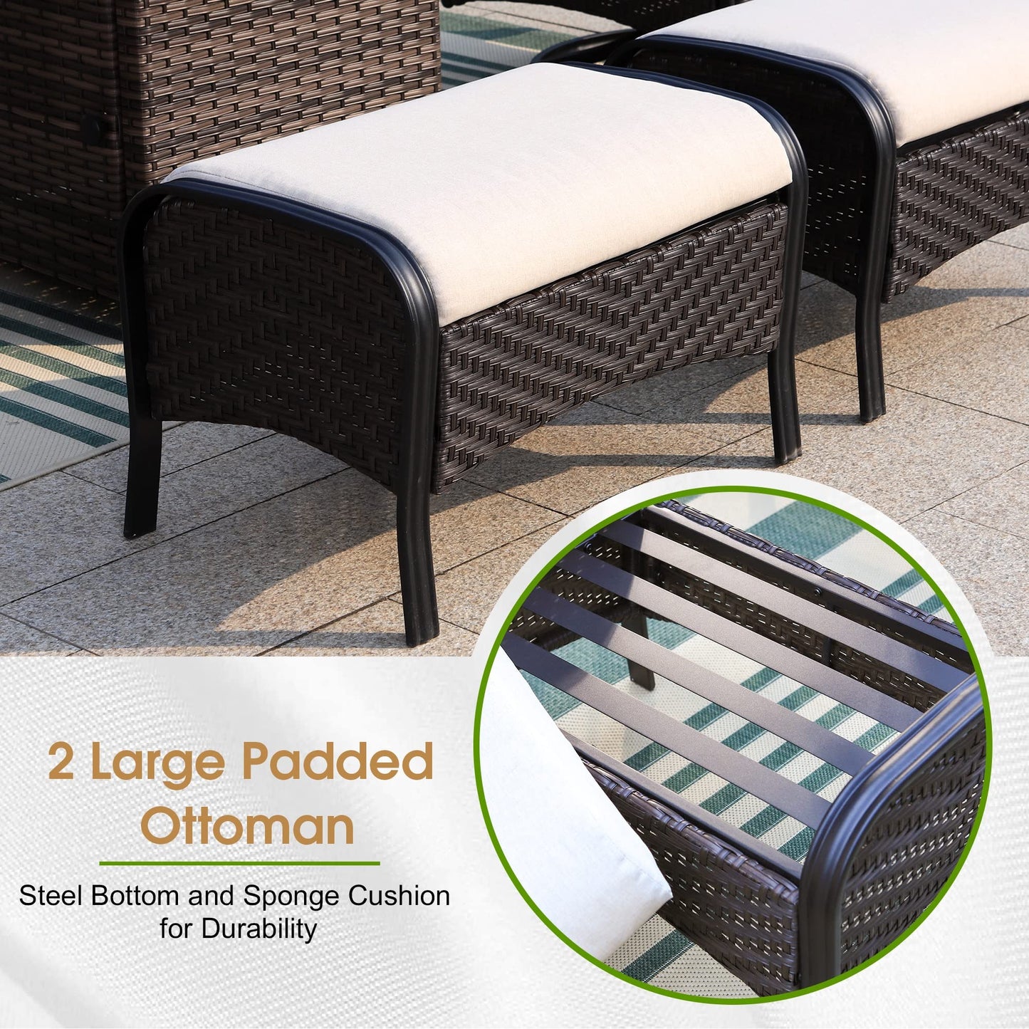 Sophia & William Extra Large Patio Conversation Sets 8 Piece Metal Modern Outdoor Patio Furniture Set 11 Seats with High Back 3-Seat Sofa & 2-Seat Sofa, 2 Motion Sofa Chairs & 2 Ottoman(Beige)