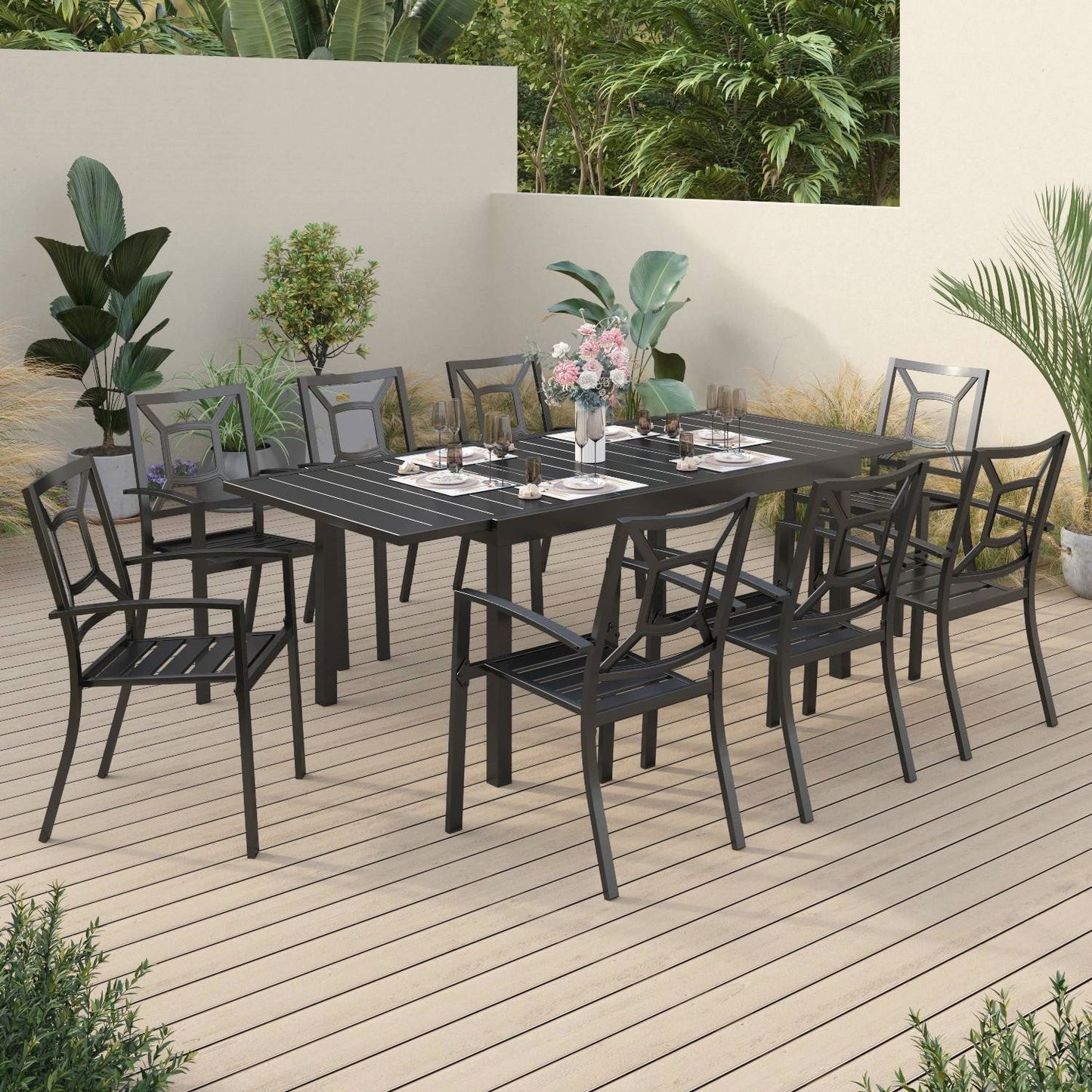 Sophia & William 9-Piece Steel Patio Dining Set in Black - Seating 8 People