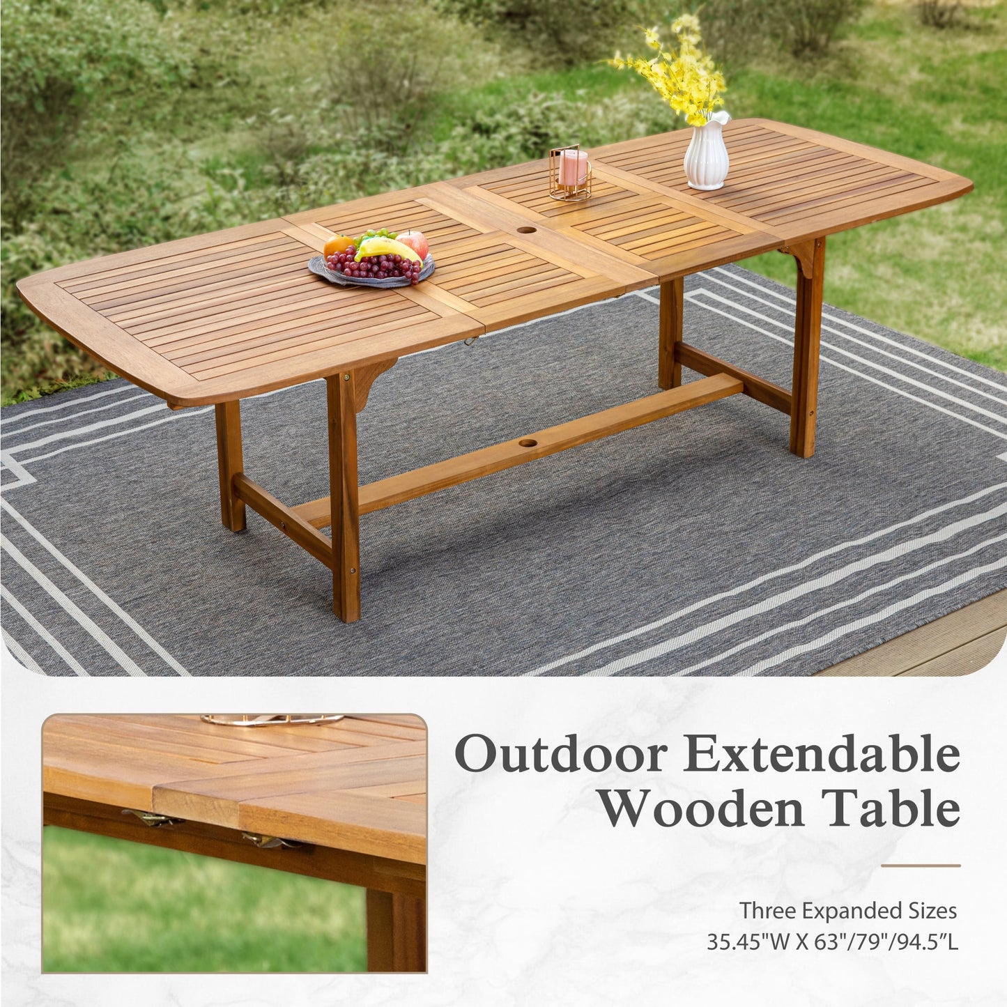 Sophia & William 9 Pieces Patio Dining Set Acacia Wood Outdoor Furniture Set Expandable Table and Natural Wood Chairs with Cushions for Lawn, Garden, Backyard