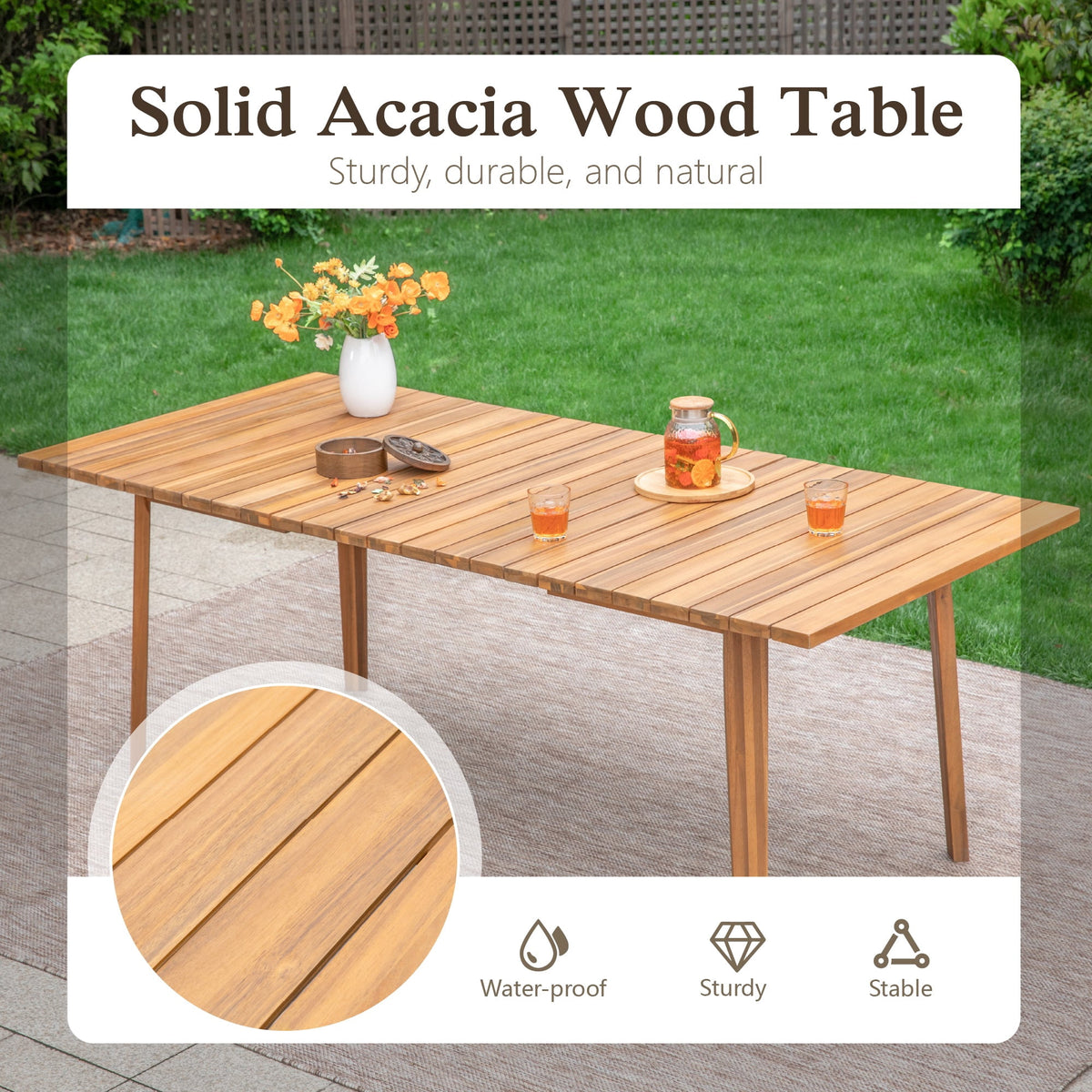 Sophia & William 9 Pieces Acacia Wood Outdoor Patio Dining Set Wicker Rattan Chairs and Rectangle Table Furniture Set for Lawn, Garden, Backyard