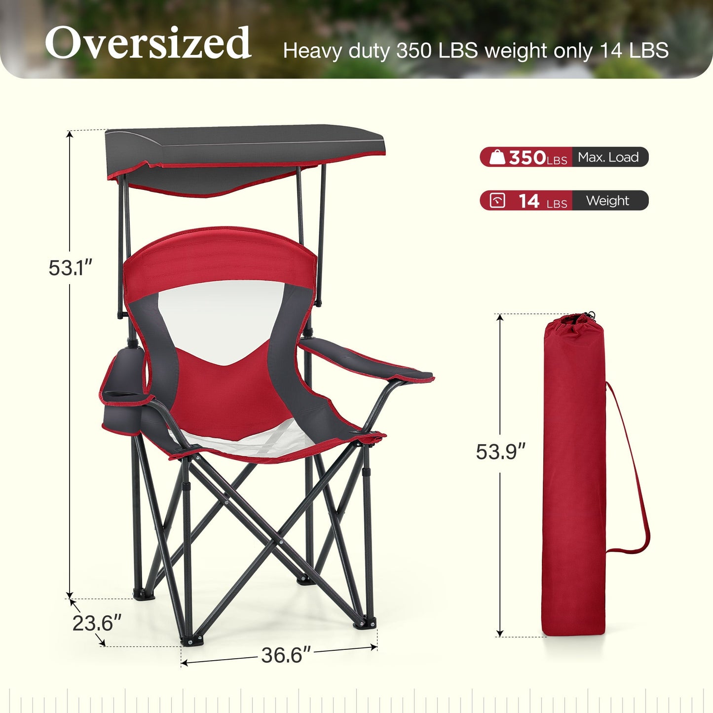 Sophia & William Oversized Camping Chair Outdoor Portable Folding Chair Heavy-Duty Steel Frame Support 350 Lbs, Gray