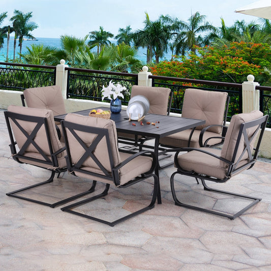 Sophia&William 7-Piece Outdoor Patio Dining Set Steel Frame Conversation Set, Beige