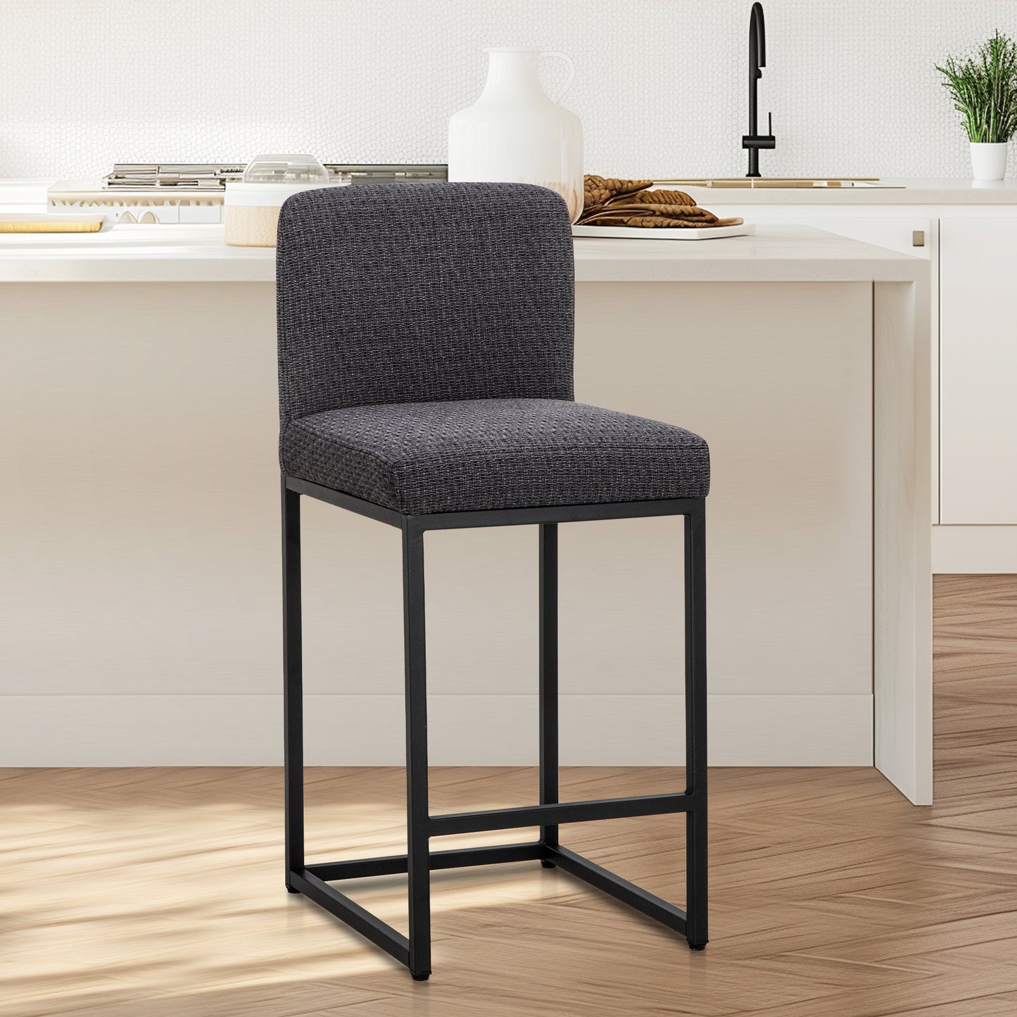 Sophia & William Counter Height Bar Stools with High Backrest 2 Pack Soft & Durable Chenille Fabric Bar Stools for Kitchen Island, Grayish Black