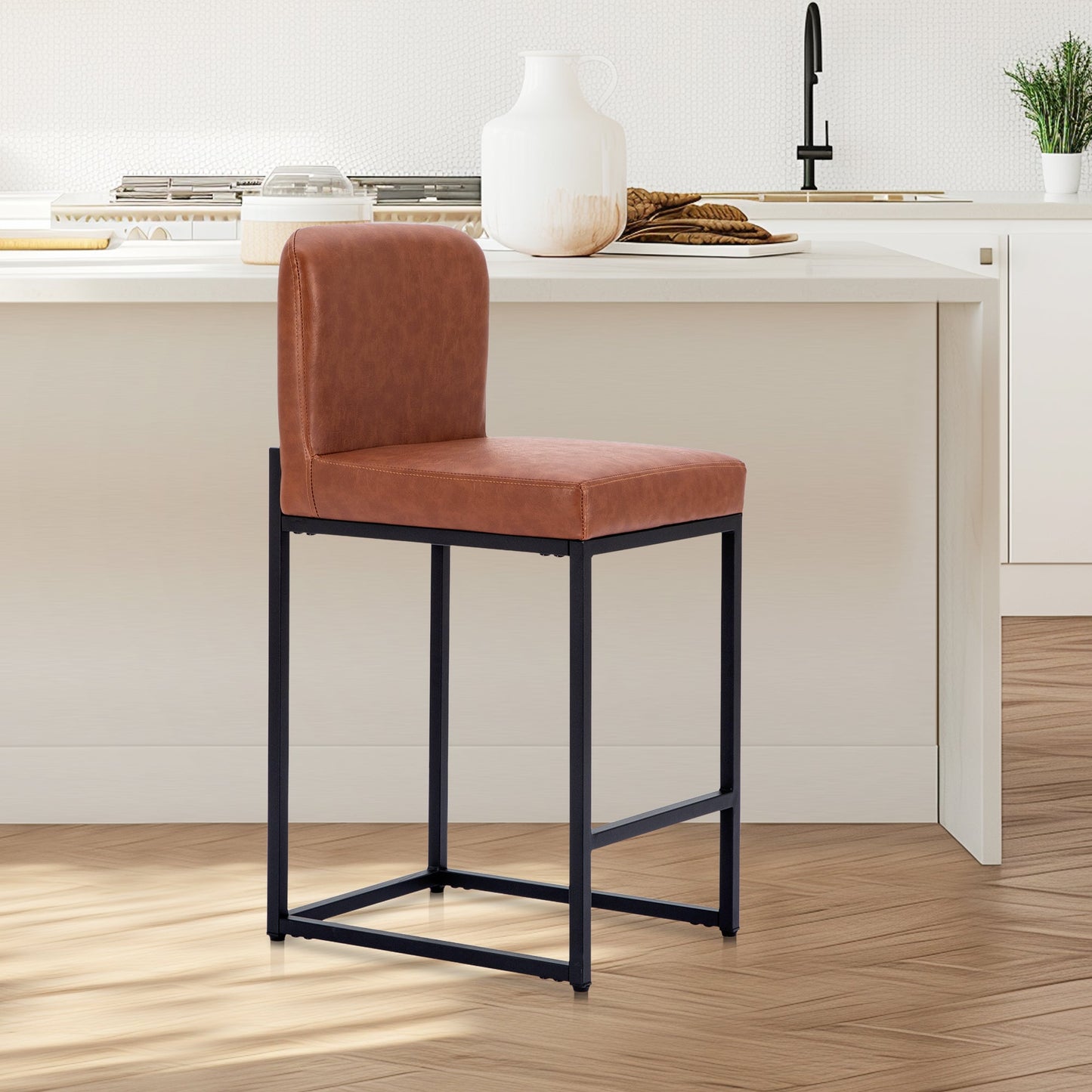 Sophia & William Counter Height Bar Stools with High Backrest Comfortable Modern Counter Stools for Kitchen & Home, Brown