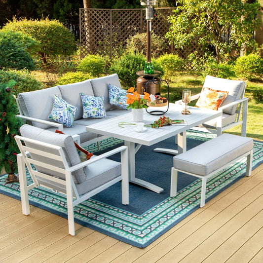 Sophia & William 5 Pieces Aluminum Outdoor Furniture Conversation Sofa set, Grey