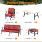 Sophia&William 7 Seat Patio Outdoor Furniture Set Metal Conversation Set with Ottomans & Rocker Chair, Red