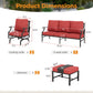 Sophia&William 7 Seat Patio Outdoor Furniture Set Metal Conversation Set with Ottomans, Red