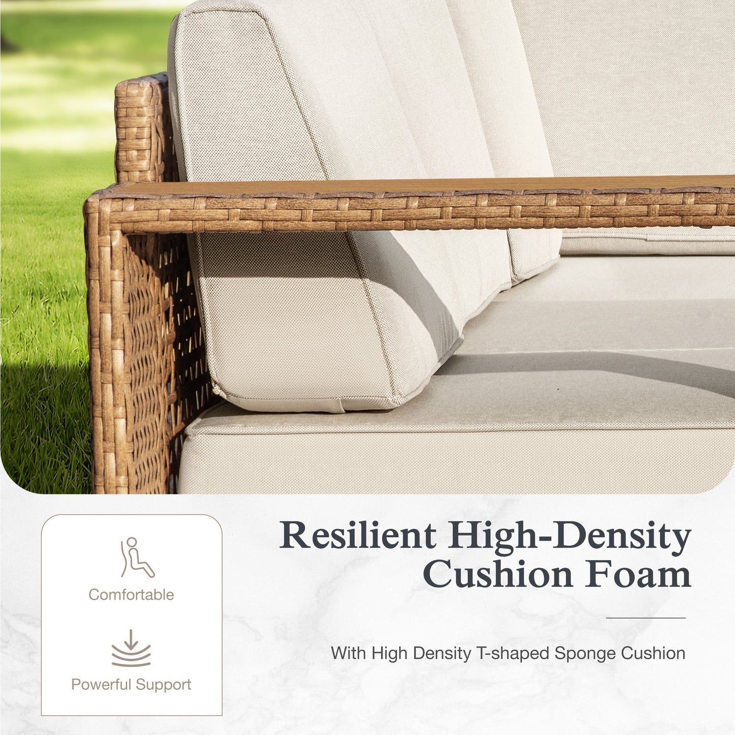 Sophia & William 2 Pieces Wicker Patio Furniture Set with Armrests, Beige & Yellow-Brown